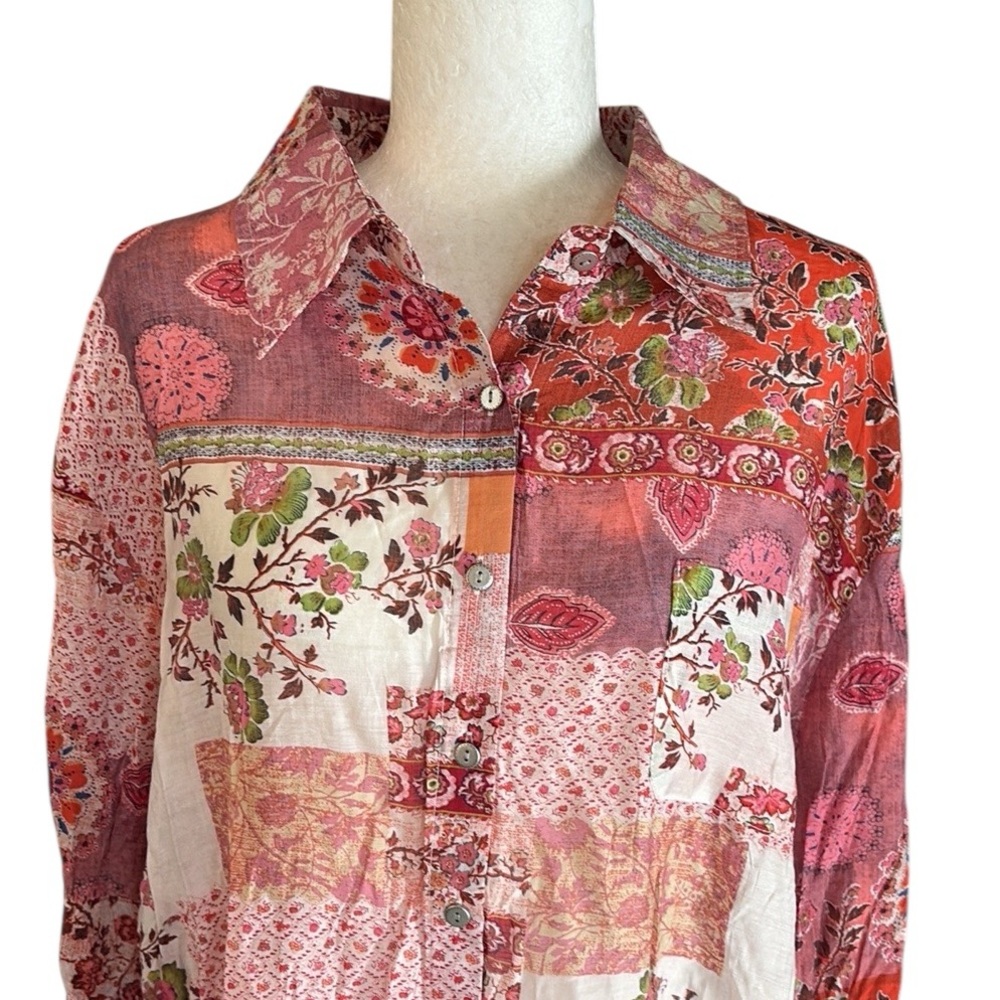 Pol Mixed Floral Patchwork Printed Button Down Ov… - image 2